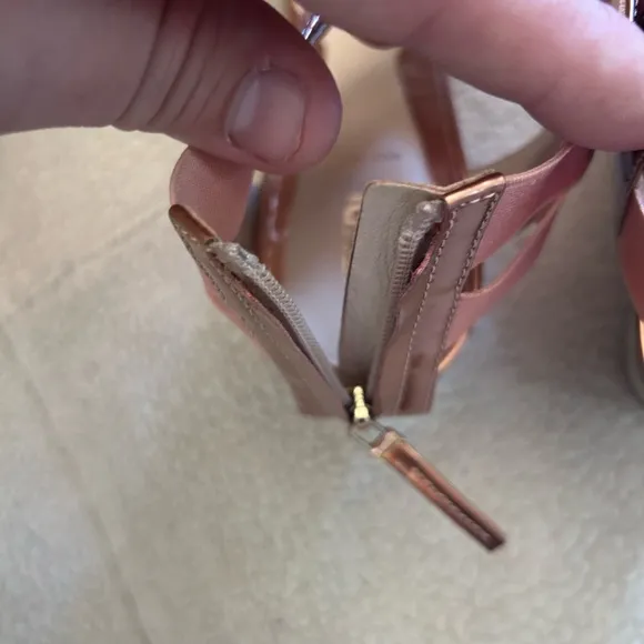 Fendi Rose Gold Leather And Elastic Carioca Wedge Espadrille Sandals