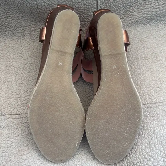 Fendi Rose Gold Leather And Elastic Carioca Wedge Espadrille Sandals