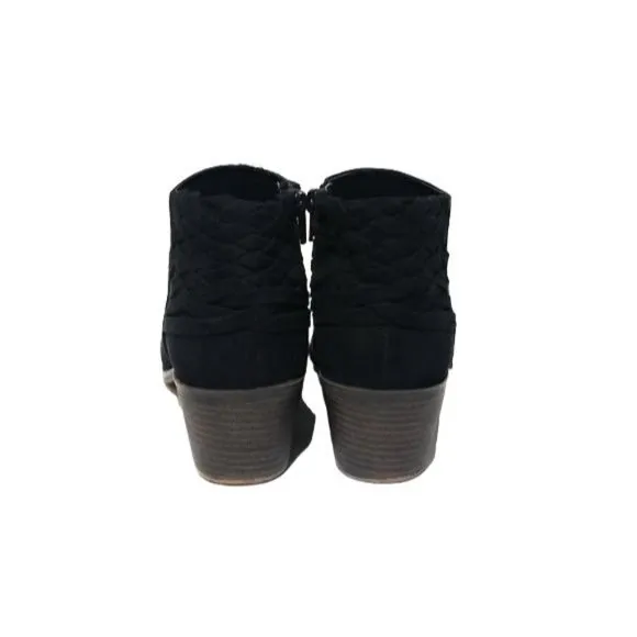 Fergalicious Bayou Woven Back Suede Ankle Booties in Black Womens Size 7 M