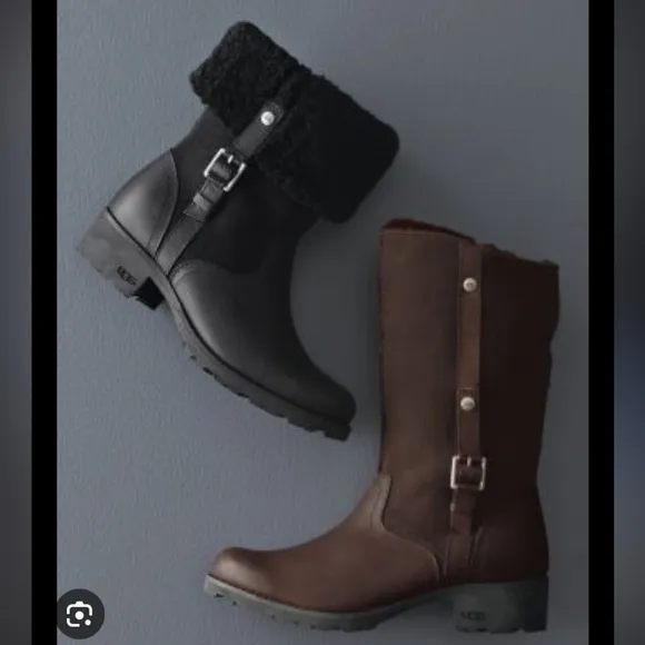 Fleece Black Ugg Motorcycle Boots 9
