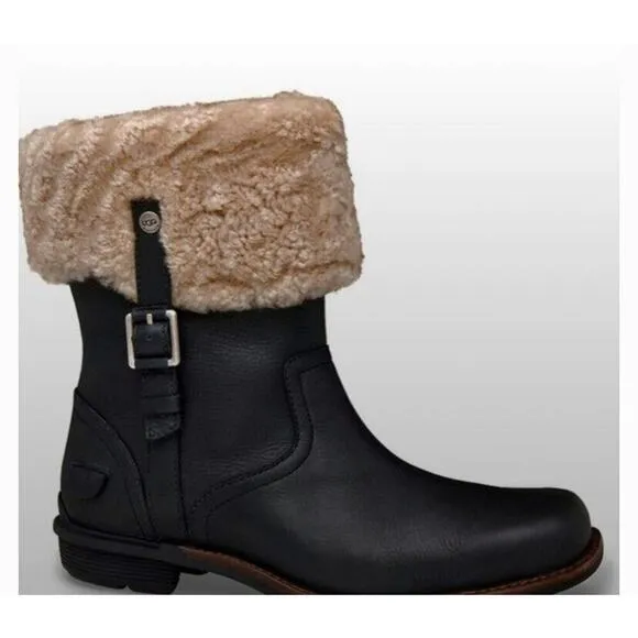 Fleece Black Ugg Motorcycle Boots 9