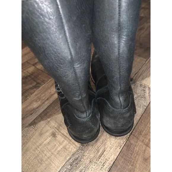 Fleece Black Ugg Motorcycle Boots 9