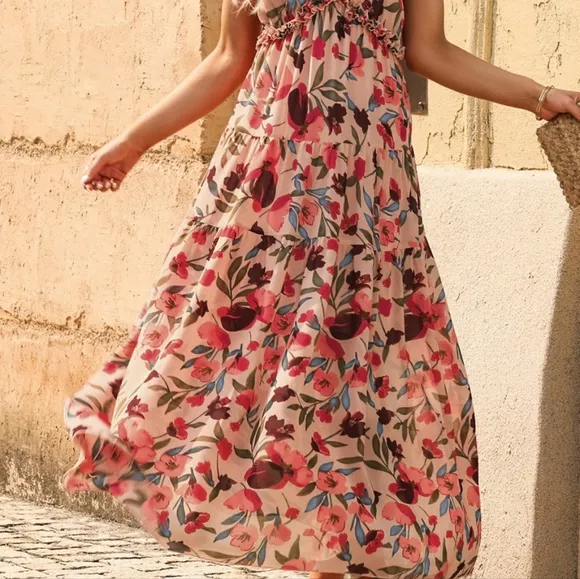 Floral Frill Trim Maxi Dress