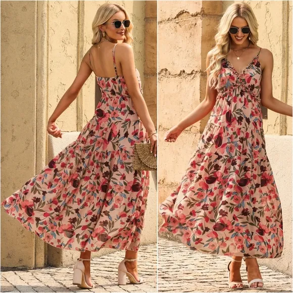 Floral Frill Trim Maxi Dress