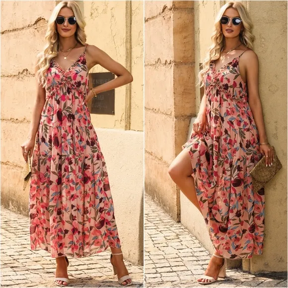 Floral Frill Trim Maxi Dress