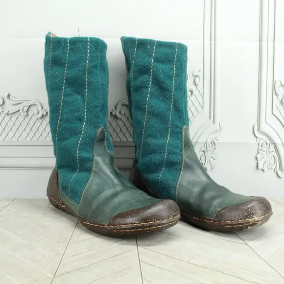 FLY London mid-calf green wool boots, HTF