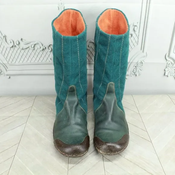 FLY London mid-calf green wool boots, HTF