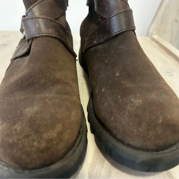 Fly London Sake Fly Boots Booties Brown Suede Wrap Around Strap Size 41 US 10