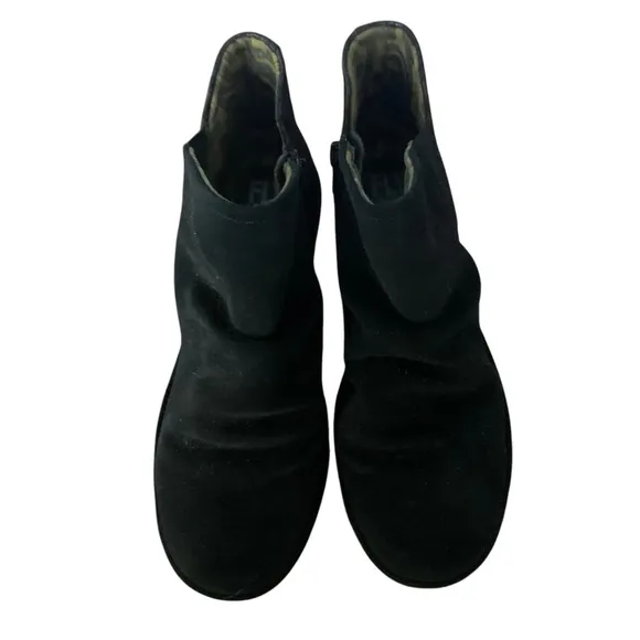 Fly London Yamy Black Leather Texture Oiled Suede Wedge Ankle Boots Sz 39