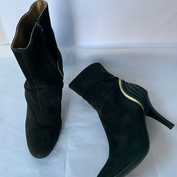 Fornarina Y2K Brown Black Suede Rainbow Contrast Stitch Round Toe Boots  Size 38