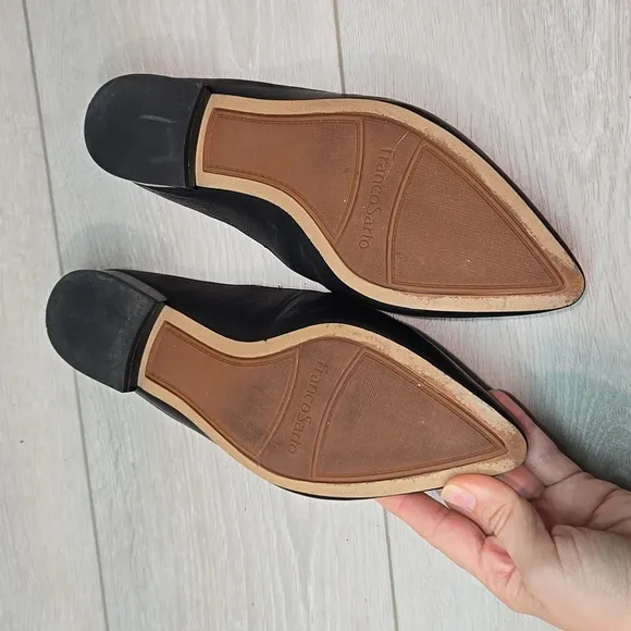 Franco Sarto Anthropologie Women's  Sela Black Leather Mules Pointed Toe Sz 8M