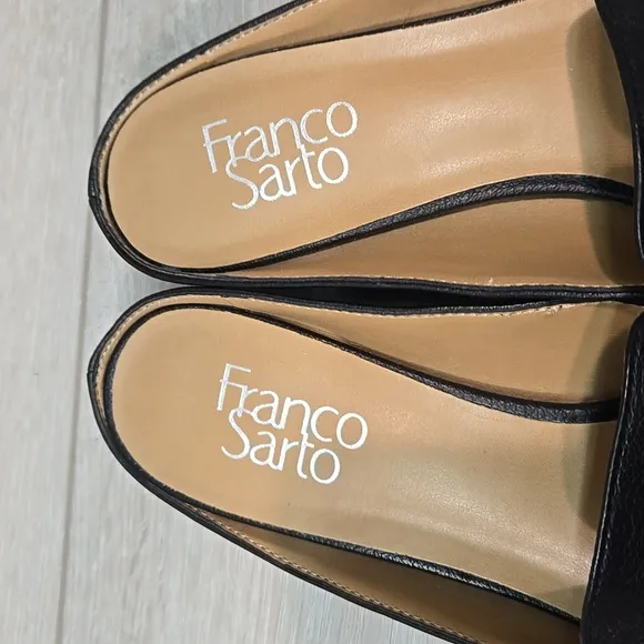 Franco Sarto Anthropologie Women's  Sela Black Leather Mules Pointed Toe Sz 8M