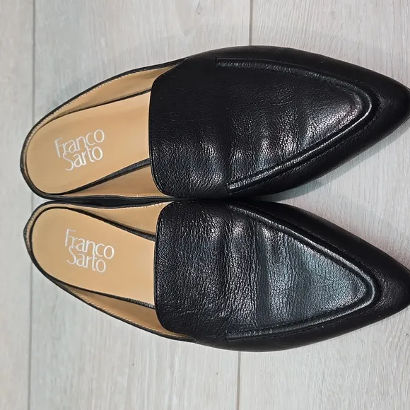 Franco Sarto Anthropologie Women's  Sela Black Leather Mules Pointed Toe Sz 8M