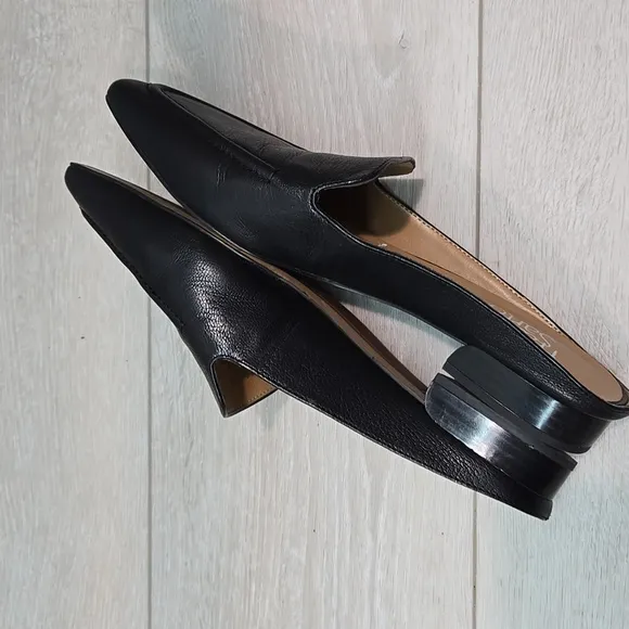 Franco Sarto Anthropologie Women's  Sela Black Leather Mules Pointed Toe Sz 8M