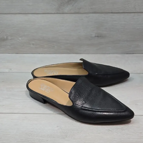 Franco Sarto Anthropologie Women's  Sela Black Leather Mules Pointed Toe Sz 8M