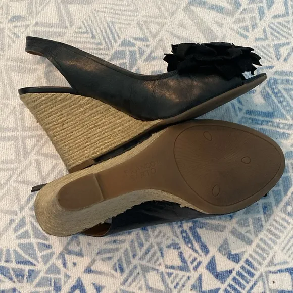 Franco Sarto Black Flower Wedge Sandals