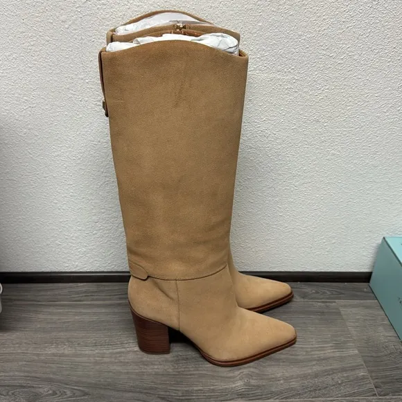 Franco Sarto Knee High Boot In Pastorial Taupe Beige Suede
