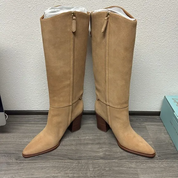 Franco Sarto Knee High Boot In Pastorial Taupe Beige Suede