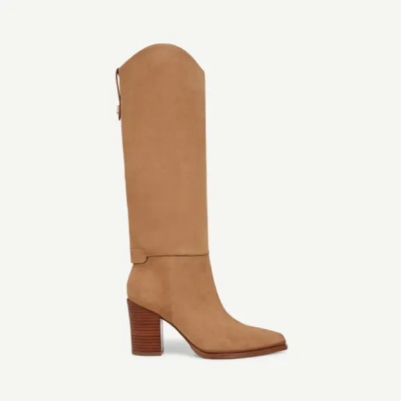 Franco Sarto Knee High Boot In Pastorial Taupe Beige Suede