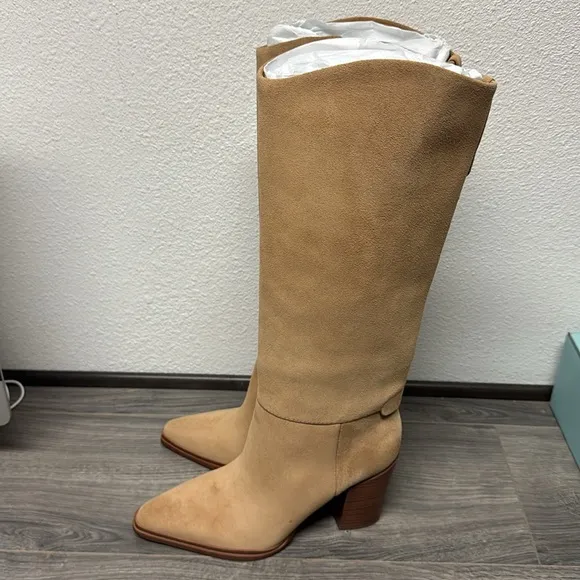 Franco Sarto Knee High Boot In Pastorial Taupe Beige Suede