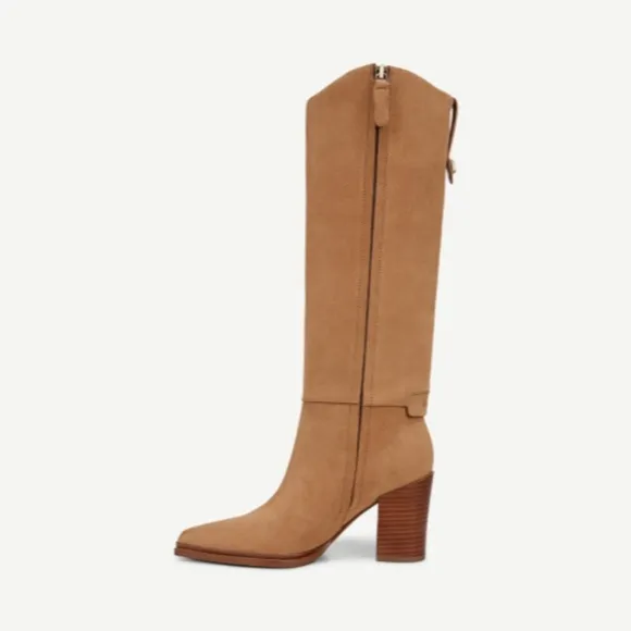 Franco Sarto Knee High Boot In Pastorial Taupe Beige Suede
