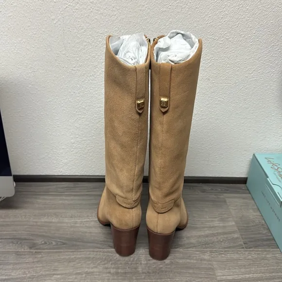 Franco Sarto Knee High Boot In Pastorial Taupe Beige Suede