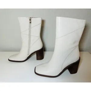 FRANCO SARTO Stevie Mid-Calf Boots Putty Leather Block Heel Women's 8 NEW