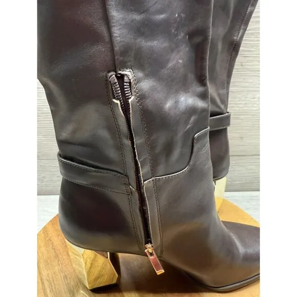 FRANCO SARTO Womens Brown Metallic Tiera-high Almond Toe Leather Boots 10M
