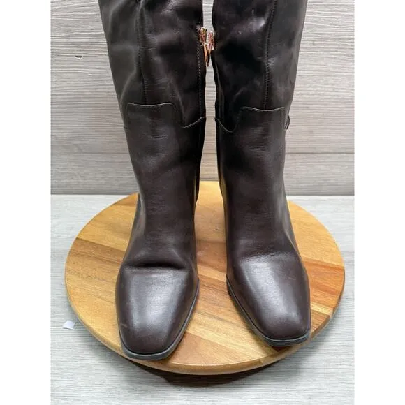 FRANCO SARTO Womens Brown Metallic Tiera-high Almond Toe Leather Boots 10M