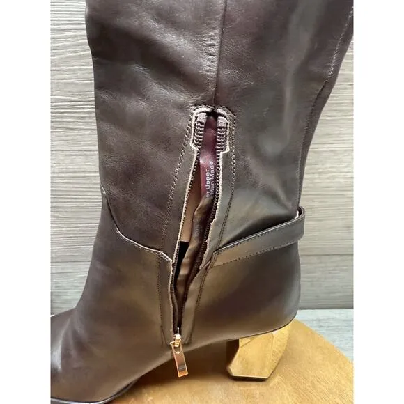 FRANCO SARTO Womens Brown Metallic Tiera-high Almond Toe Leather Boots 10M