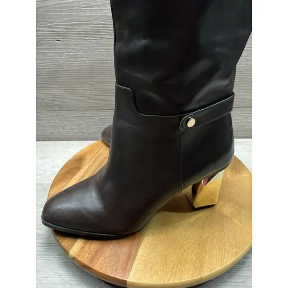 FRANCO SARTO Womens Brown Metallic Tiera-high Almond Toe Leather Boots 10M