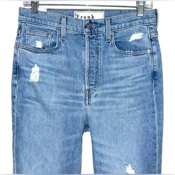 FRANK &amp; EILEEN The Monaghan Ripped Raw Hem Crop Straight Leg Mom Jeans Size 24