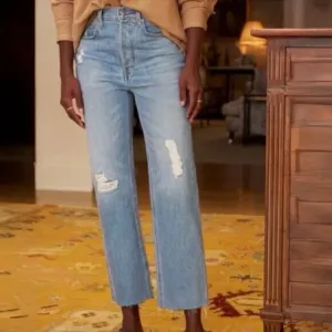 FRANK &amp; EILEEN The Monaghan Ripped Raw Hem Crop Straight Leg Mom Jeans Size 24