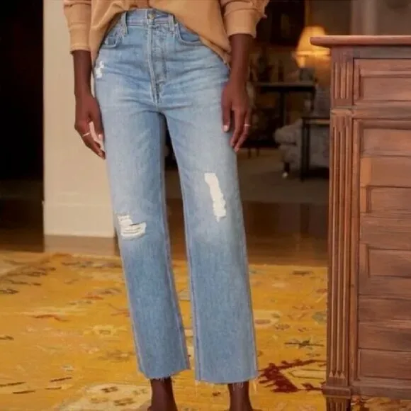 FRANK &amp; EILEEN The Monaghan Ripped Raw Hem Crop Straight Leg Mom Jeans Size 24