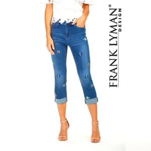 Frank Lyman Design Women's Blue Embellished Crystal Flowers Jeans Size 2