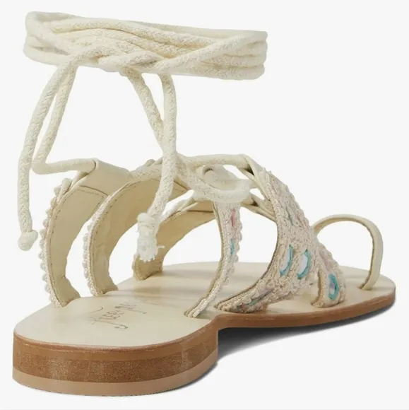 FREE PEOPLE Beige Crochet Lace Up Sandals - 9.5