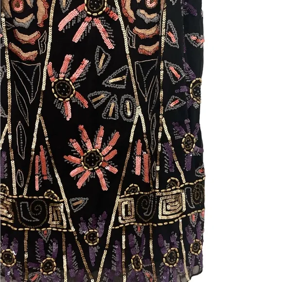 Free People black sequin beaded heavily embellished statement piece mini dress