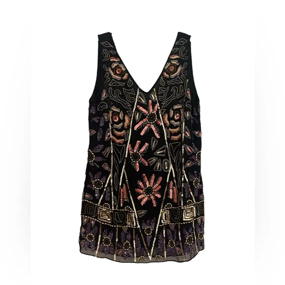 Free People black sequin beaded heavily embellished statement piece mini dress