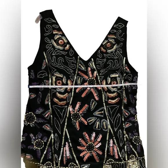 Free People black sequin beaded heavily embellished statement piece mini dress