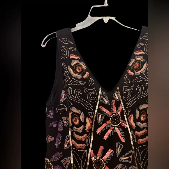 Free People black sequin beaded heavily embellished statement piece mini dress
