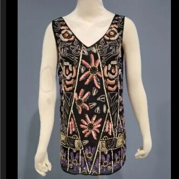 Free People black sequin beaded heavily embellished statement piece mini dress
