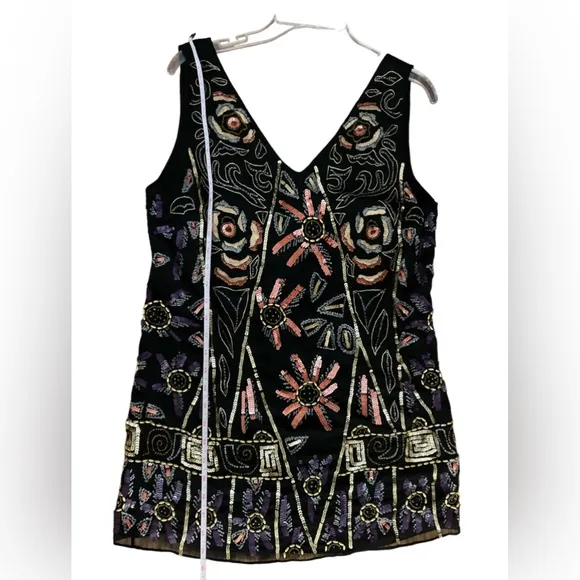 Free People black sequin beaded heavily embellished statement piece mini dress