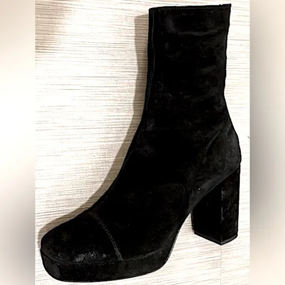 Free People Day For Night suede platform heeled booties in black EU 40 = US 9.5