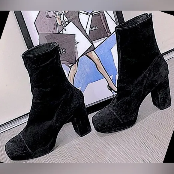 Free People Day For Night suede platform heeled booties in black EU 40 = US 9.5