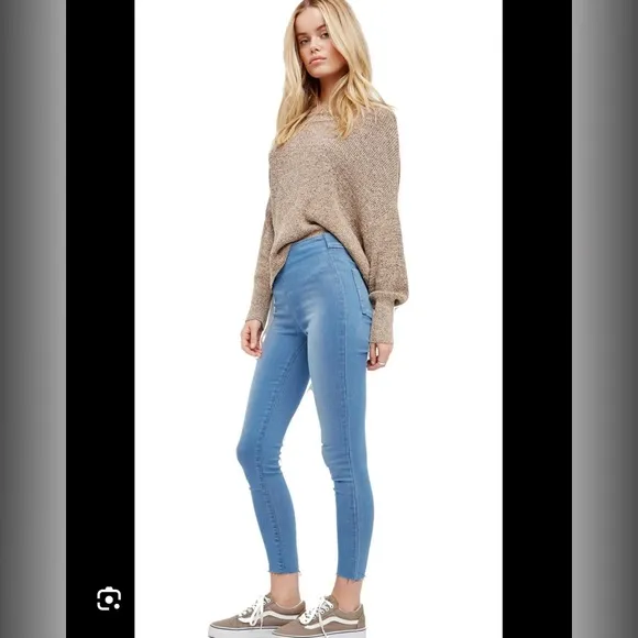 Free People Easy Goes It High Waist Pull on jeggings leggings jeans dark blue 24