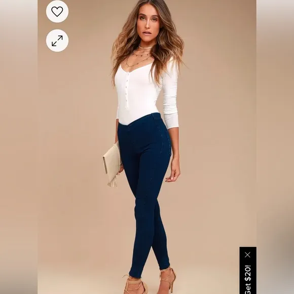 Free People Easy Goes It High Waist Pull on jeggings leggings jeans dark blue 24