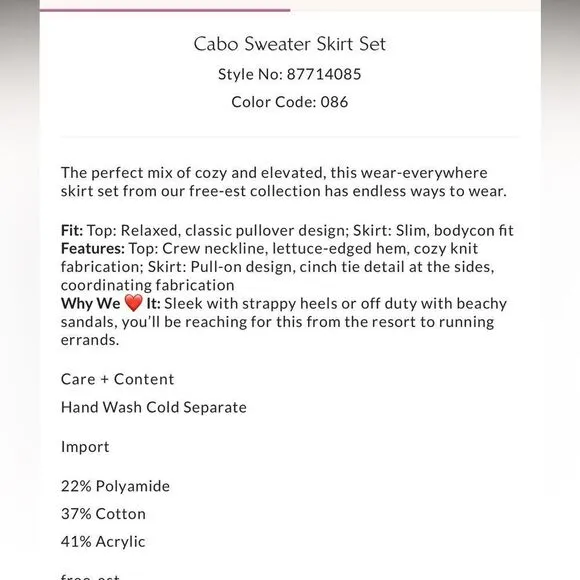 Free People FP Beach Cabo Sweater Skirt Set in Green