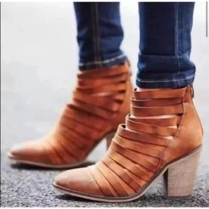 Free People Hybrid Strappy Block Heel Women Suede Bootie Boots Eu 38 US 8‎