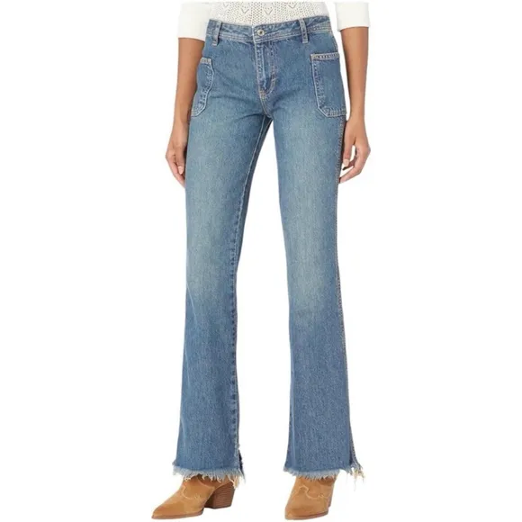 Free People Izzy Mid Rise Flared Jeans - Light Wash, Size 29, Boho Vintage Look