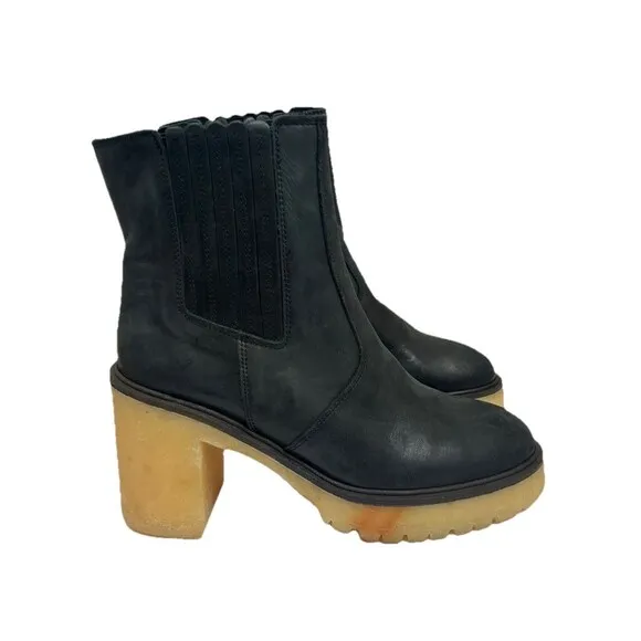Free People James Chelsea Boot Womens Sz 9 (39.5) Black Leather Chunky Gum Sole